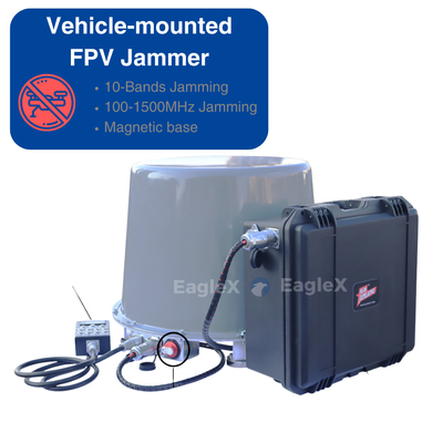 100 MHz-1500 MHz Veículo montado Utilização de veículos FPV Drone Jammer Equipamento de contramedida com base magnética