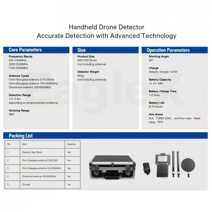 Detector de Drone DJI portátil de 3000 metros FPV 400MHz 2.4GHz 5.2G 5.8G Detecção portátil 0